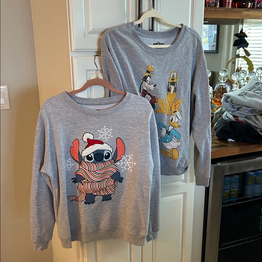 2 pc women XL Disney sweatshirt bundle Christmas Stitch and Classic Disney